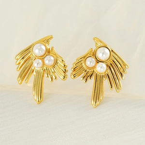 Französische 18K Gold unregelmäßige Schwalben-Ohrstecker mit Perlen für Damen