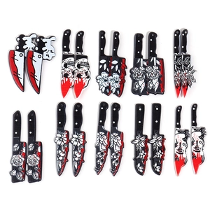 Acrylic Halloween bloody knife charms and skull pendants for DIY earring making