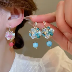 Butterfly Flower Dangle Earrings With 925 Sterling Silver Earring Post Alloy Artificial Pearl Glass Beads Elegant Fashion Jewelry Women