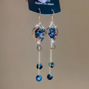 Orecchini A Gancio Con Nappe In Cristallo Geometrico Intrecciato Stile Corte Vintage Lunghi Pendenti Per Donne