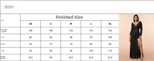 Detailed size chart for elegant deep V-neck sequined long sleeve dress from XS to XL