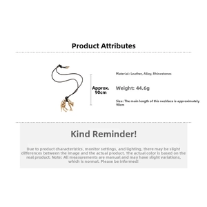 Leopard pendant necklace details: Alloy with rhinestones, leather cord, 90cm length, 44.6g