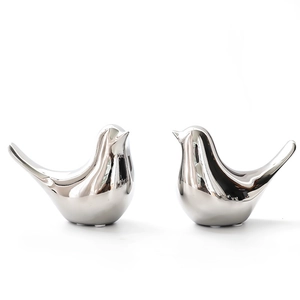 Modernas figuras de pájaros de cerámica plateada para elegante decoración del hogar