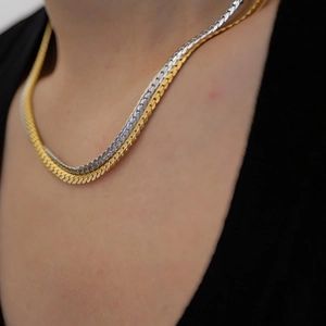 Minimalist titanium steel cuban chain necklace in gold and silver two-tone snake style