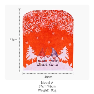 Detail view of 57x48cm Christmas chair cover with three festive cartoon gnomes and snowflakes