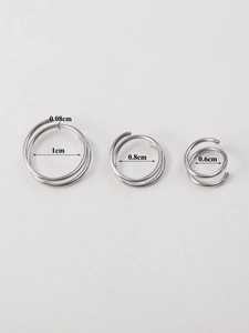 Double-layer stainless steel nose rings in sizes 0.6cm, 0.8cm, and 1.0cm with 0.8mm gauge