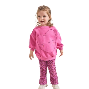 Felpa da Bambina Casual in Cotone a Maniche Lunghe con Ricamo a Cuore e Sorriso Rosa Pullover Girocollo per Autunno Primavera