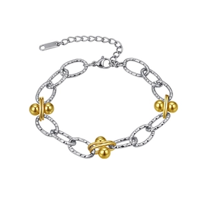 18k gold and silver two-tone stainless steel chain bracelet with textured oval links