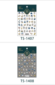 Vertical layout of cartoon duck nail stickers TS-1407 and TS-1408 with waterproof back glue