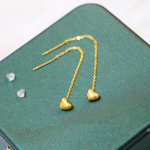 Heart Shape Stainless Steel Long Tassel Threader Earrings With Silver Earring Post Elegant Gold Plated Dangle For Women