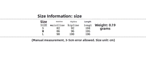 Detailed size guide table for sexy two-piece set including waist and hip measurements