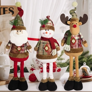 Christmas Telescopic Doll Santa Snowman Elk Plush Figurines Polyester Knitted Plaid Festive Home Party Decor Gift