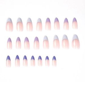 French style almond press-on nails in gradient taro purple shades for a manicure kit
