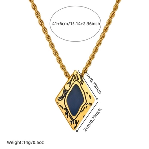 Gold-plated stainless steel rhombus necklace with blue enamel on adjustable twist chain