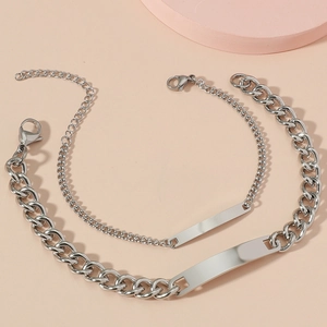 Glossy Bar ID Bracelet Stainless Steel Cuban Link Chain Minimalist Jewelry For Couples Men And Women