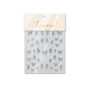 3D laser blue butterfly nail art stickers with aurora chrome finish for manicures