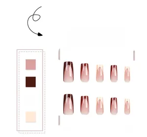 Detailed view of French gradient press-on nails in nude and deep reddish-brown tones