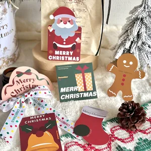 Christmas Greeting Cards Cartoon Gift Tags Decorative Hanging Labels Holiday Bouquet Blessings Cardboard Ribbon Decor