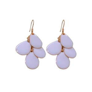 Elegant white water-drop tassel earrings with gold hooks on a clean white background
