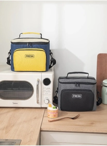 Dual-color insulated lunch bags with adjustable shoulder straps and front zipper pocket