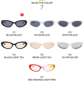 Collection of seven Y2K style cat-eye sports cycling sunglasses in various trendy colors
