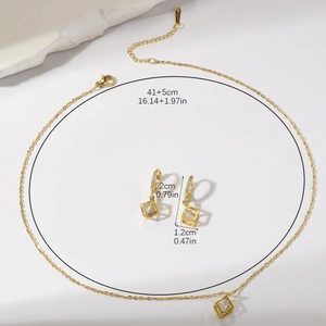 Schmuckset aus 18K vergoldetem Edelstahl mit geometrischen quadratischen Zirkonia