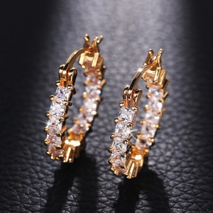 Luxury Hoop Earrings Square Cubic Zirconia Copper Row Setting Elegant Sparkly Huggie Fashion Jewelry Gift For Women
