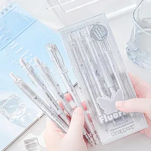 Set of four transparent fluorite style retractable gel pens with 0.38 and 0.5mm nibs