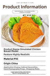 Vista dettagliata del modello realistico di cotoletta di pollo in PVC su un piatto bianco