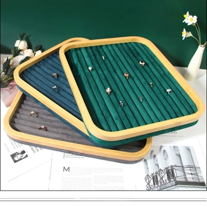 Bamboo wood jewelry trays with velvet lining for rings and studs in three colors