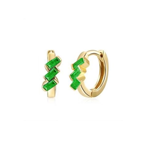 Retro geometric s925 silver needle hoop earrings with rectangular green zircon stones
