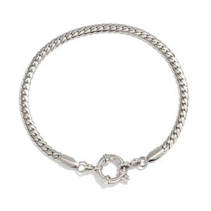 Polished silver stainless steel paperclip chain bracelet with round spring clasp