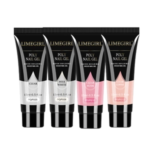 Limegirl 15ml poly nail gel set with clear, milk white, nude, and coffee building gels