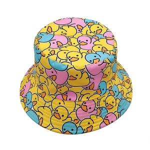 Fashionable bucket hat with colorful cartoon duck prints for sun protection outdoor