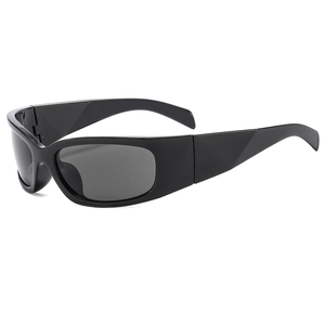 Outdoor cycling Y2K sports sunglasses in black wide frame with dark grey UV lenses