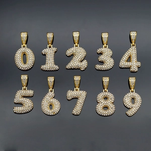 Hip hop 316L stainless steel 0-9 bubble number pendants with full zircon stones