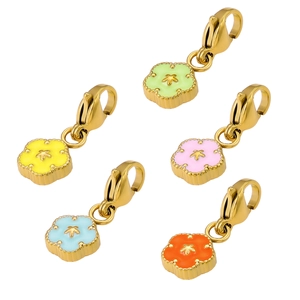 Five pieces of colorful drip oil plum blossom pendants with gold-plated lobster clasps