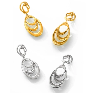 Chic multi-layered geometric oval hoop earrings in polished gold and silver steel finish