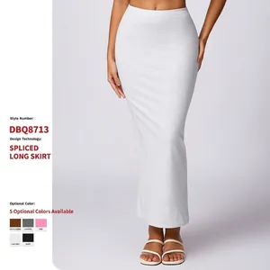 Gonna Lunga A Vita Alta Da Donna Aderente Cotone Spandex Maglia A Costine Vestibilità Slim Vita Elastica Casual