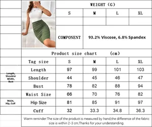 Guía de tallas de vestido ajustado con medidas de largo, busto y cintura en centímetros