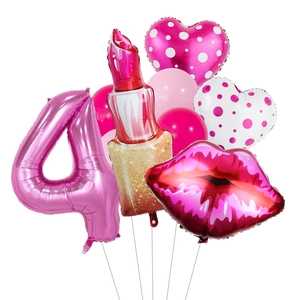 Set de ballons rouge à lèvres et lèvres avec numéro 4 rose pour fête Saint-Valentin