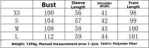 Detailed size chart for women casual hooded coat including chest and sleeve measurements