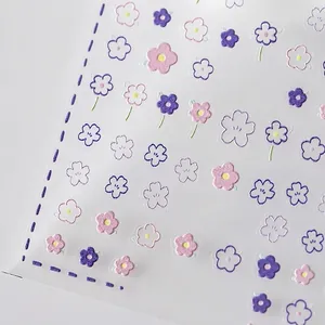 Adesivi per nail art 3D in rilievo con eleganti motivi floreali viola e texture tattile