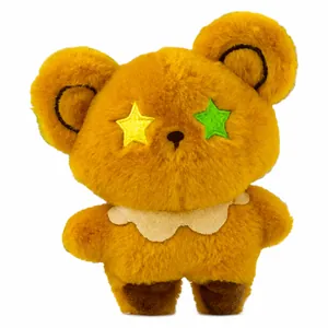 Mignon porte-clés ours en peluche jaune avec yeux en étoile et broderie Dope brodée