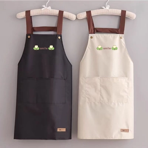 Waterproof Kitchen Apron Polyester Oil-proof Cross Back With Pockets Modern Solid Color For Home Cooking