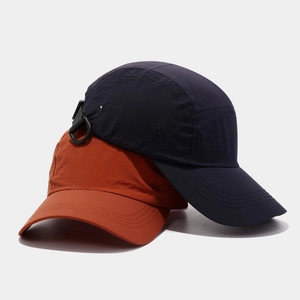 Minimalist quick-dry 5-panel camping caps in navy blue and rust red colors
