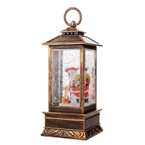 Vintage bronze Christmas snow globe lantern with Santa Claus and reindeer scene