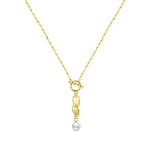 French style s925 silver necklace with surreal twisted pendant and white pearl