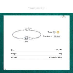 S925 sterling silver beaded bracelet with 6mm square zirconia and 15+3cm chain length