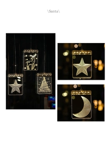 Close-up of LED Christmas suction cup lights with 3D engraved stars and moon designs
